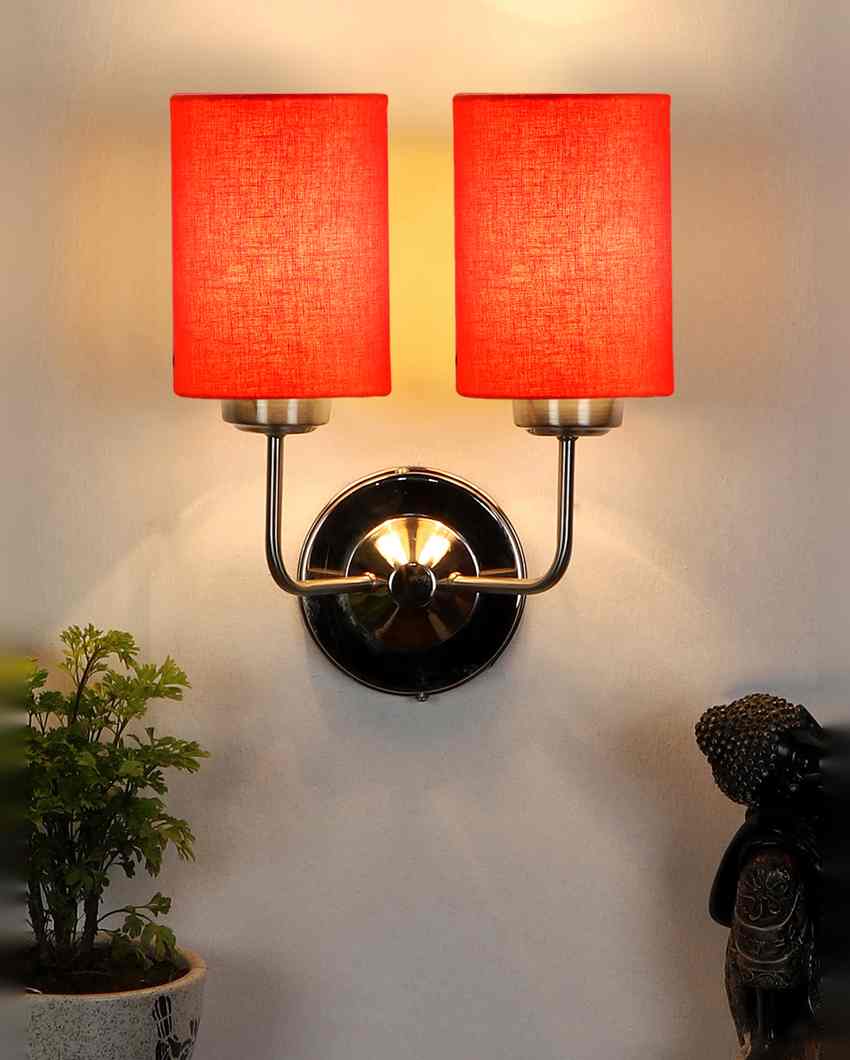 Classic Cotton Wall Mounted Dual Lamp with Steel Base | Set of 2 | 4 x 12 x 14 inches