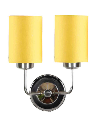 Stylish Yellow Cotton Wall Mounted Dual Lamp Steel Base | Set of 2 | 4 x 12 x 14 inches