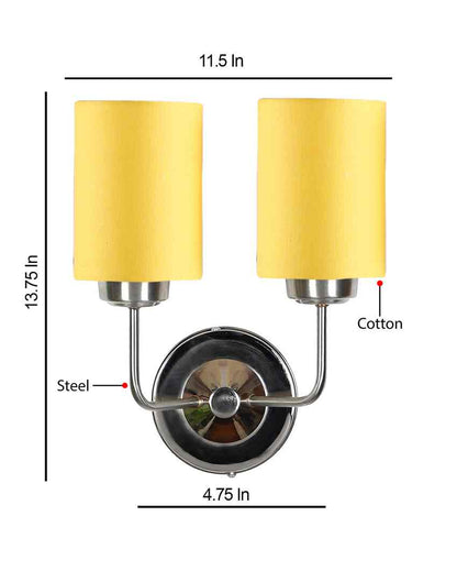 Stylish Yellow Cotton Wall Mounted Dual Lamp Steel Base | Set of 2 | 4 x 12 x 14 inches