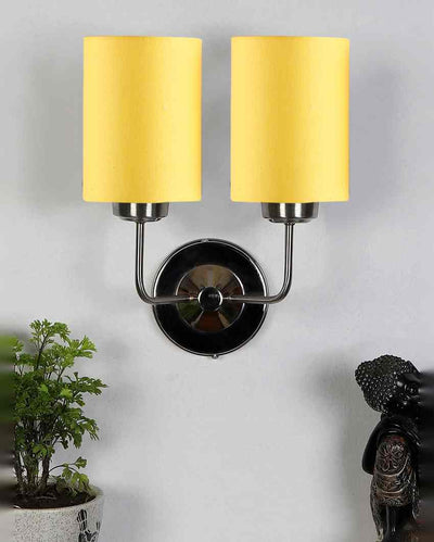 Stylish Yellow Cotton Wall Mounted Dual Lamp Steel Base | Set of 2 | 4 x 12 x 14 inches