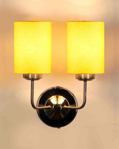 Stylish Yellow Cotton Wall Mounted Dual Lamp Steel Base | Set of 2 | 4 x 12 x 14 inches