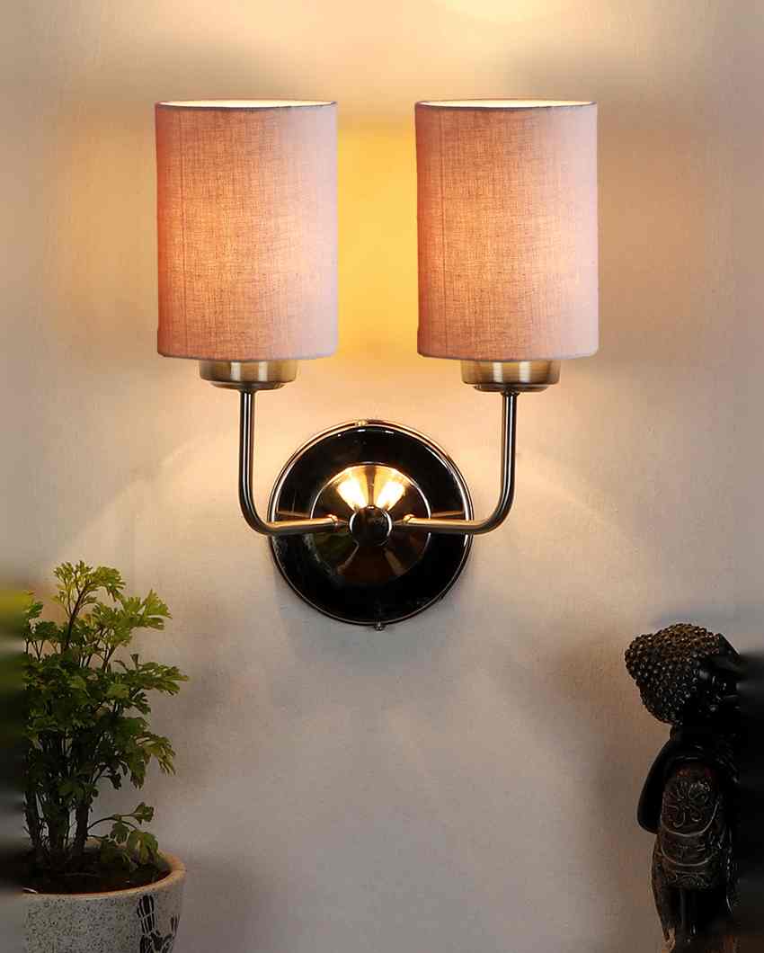 Rustic Jute Wall Mounted Dual Lamp Steel Base | Set of 2 | 4 x 12 x 14 inches