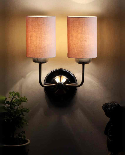 Rustic Jute Wall Mounted Dual Lamp Steel Base | Set of 2 | 4 x 12 x 14 inches