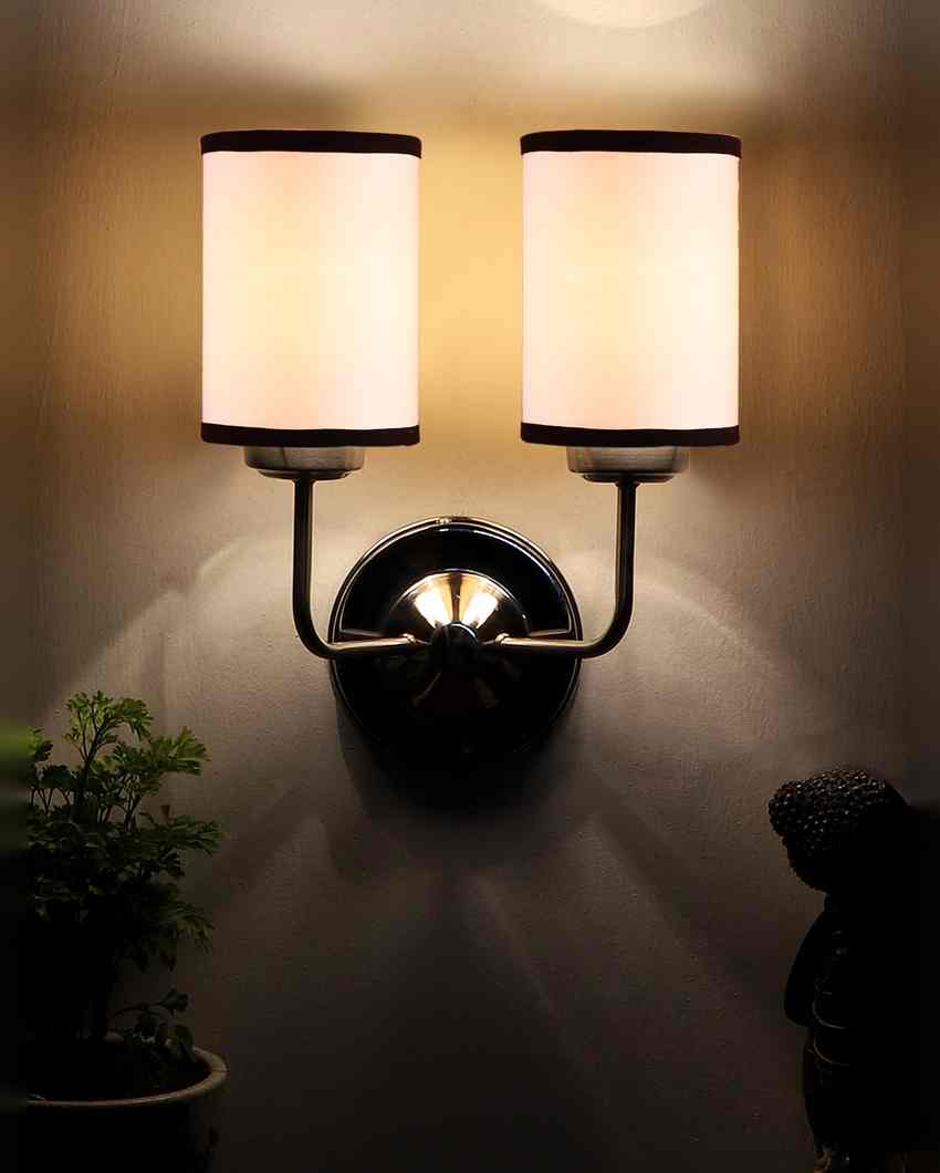 Rustic Jute Wall Mounted Dual Lamp Steel Base | Set of 2 | 4 x 12 x 14 inches