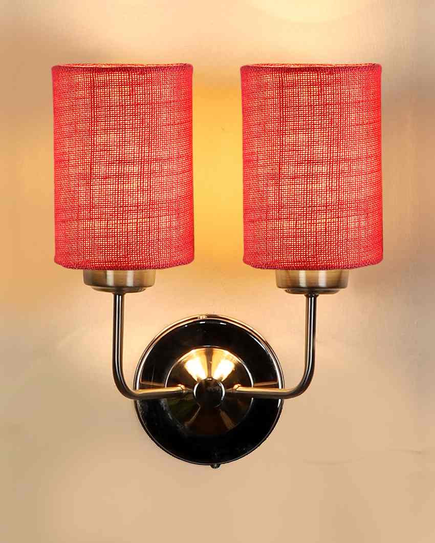 Rustic Jute Wall Mounted Dual Lamp Steel Base | Set of 2 | 4 x 12 x 14 inches