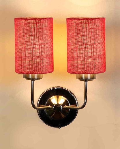 Rustic Jute Wall Mounted Dual Lamp Steel Base | Set of 2 | 4 x 12 x 14 inches