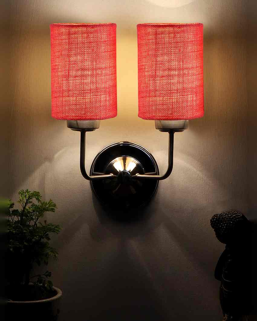 Rustic Jute Wall Mounted Dual Lamp Steel Base | Set of 2 | 4 x 12 x 14 inches