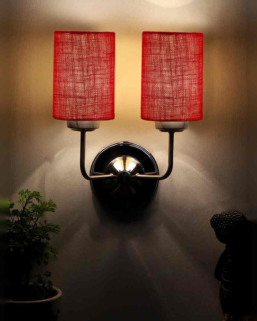 Rustic Jute Wall Mounted Dual Lamp Steel Base | Set of 2 | 4 x 12 x 14 inches