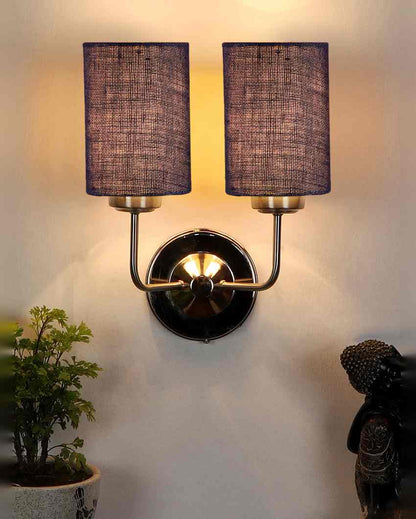 Rustic Jute Wall Mounted Dual Lamp Steel Base | Set of 2 | 4 x 12 x 14 inches