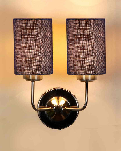 Rustic Jute Wall Mounted Dual Lamp Steel Base | Set of 2 | 4 x 12 x 14 inches