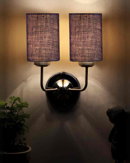 Rustic Jute Wall Mounted Dual Lamp Steel Base | Set of 2 | 4 x 12 x 14 inches