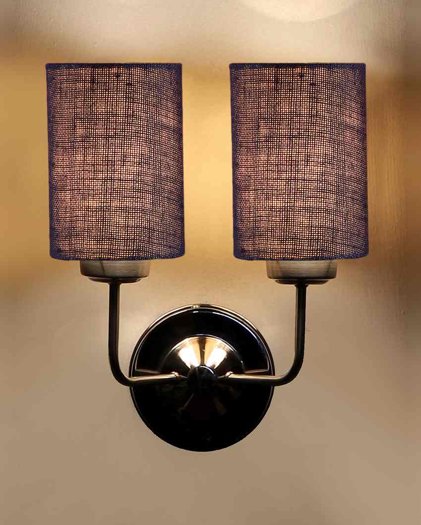 Rustic Jute Wall Mounted Dual Lamp Steel Base | Set of 2 | 4 x 12 x 14 inches