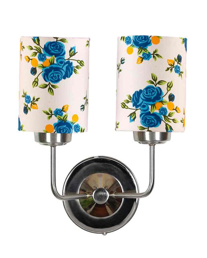 Artistic Cotton Shade Wall Mounted Dual Lamp With Steel Base | Set of 2 | 4 x 12 x 14 inches