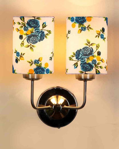 Artistic Cotton Shade Wall Mounted Dual Lamp With Steel Base | Set of 2 | 4 x 12 x 14 inches