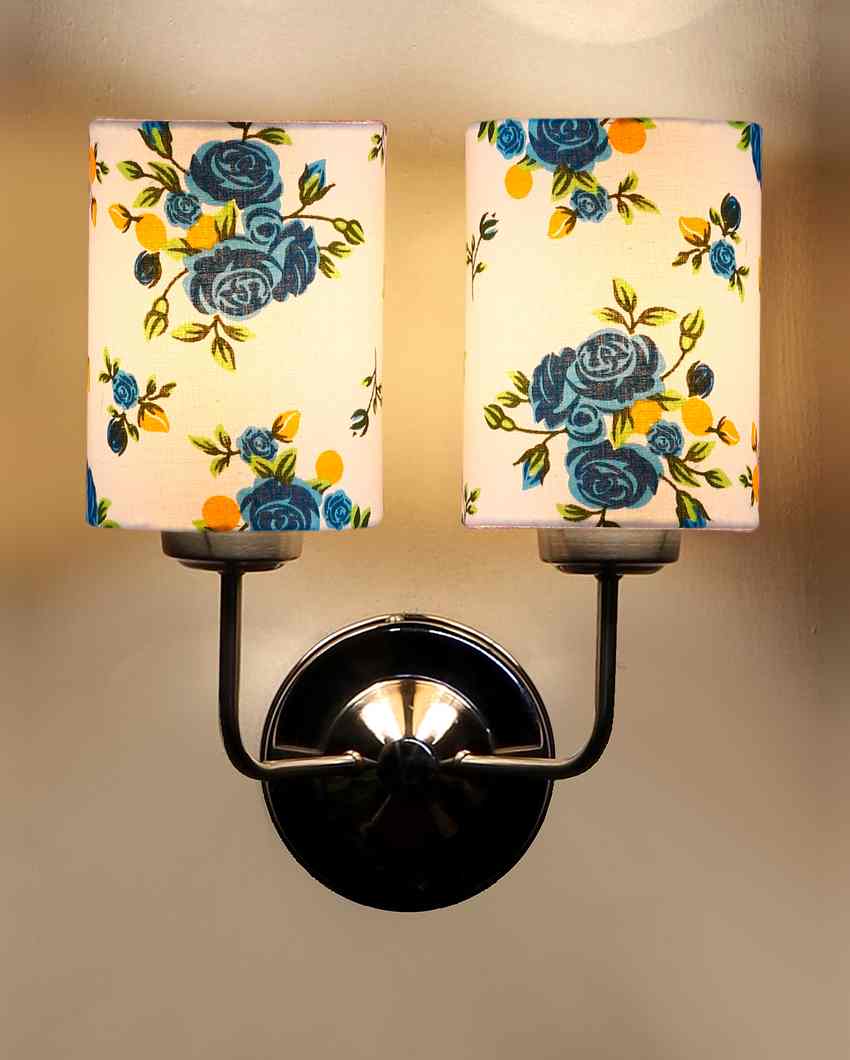 Artistic Cotton Shade Wall Mounted Dual Lamp With Steel Base | Set of 2 | 4 x 12 x 14 inches