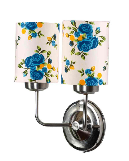 Artistic Cotton Shade Wall Mounted Dual Lamp With Steel Base | Set of 2 | 4 x 12 x 14 inches