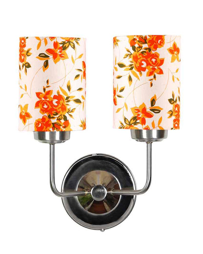 Simple Cotton Shade Wall Mounted Dual Lamp With Steel Base | Set of 2 | 4 x 12 x 14 inches