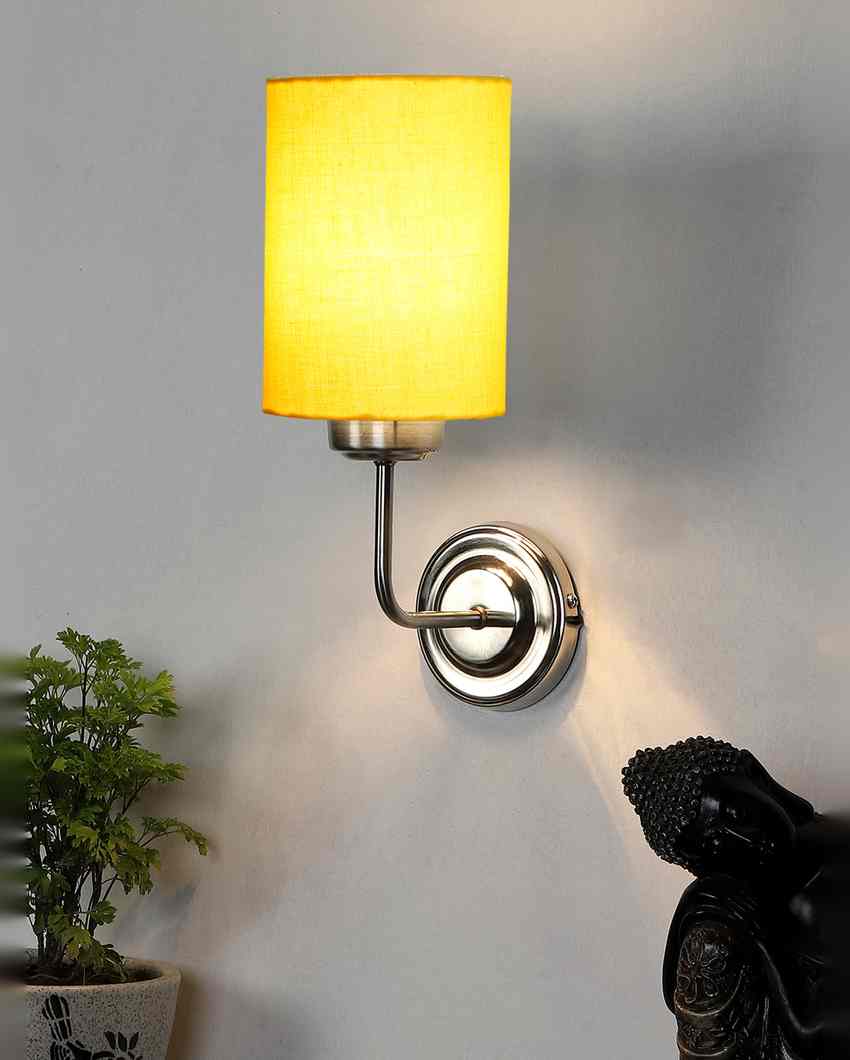 Chic Yellow Cotton Wall Mounted Lamp Steel Base | 4 x 7 x 12 inches