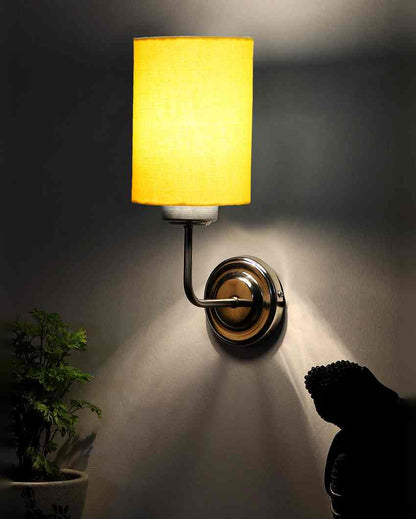 Chic Yellow Cotton Wall Mounted Lamp Steel Base | 4 x 7 x 12 inches