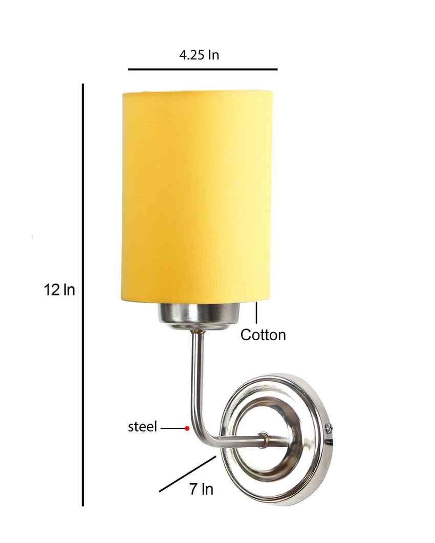 Chic Yellow Cotton Wall Mounted Lamp Steel Base | 4 x 7 x 12 inches