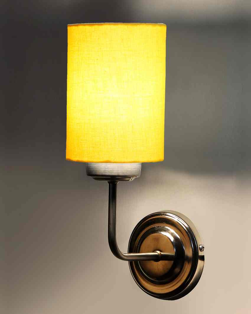 Chic Yellow Cotton Wall Mounted Lamp Steel Base | 4 x 7 x 12 inches