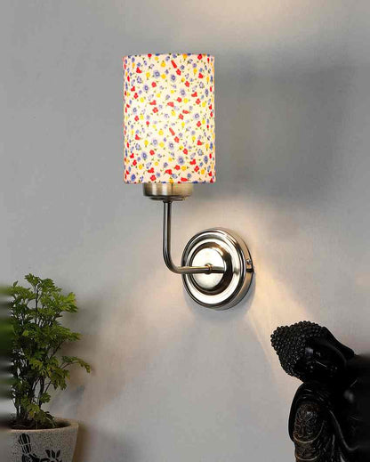 Sleek Cotton Shade Wall Mounted Lamp With Steel Base | 4 x 7 x 12 inches