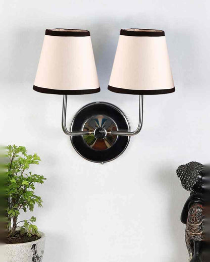 Sophisticated Modern Cotton Wall Mounted Dual Lamp With Steel Base | Set of 2 | 4 x 13 inches