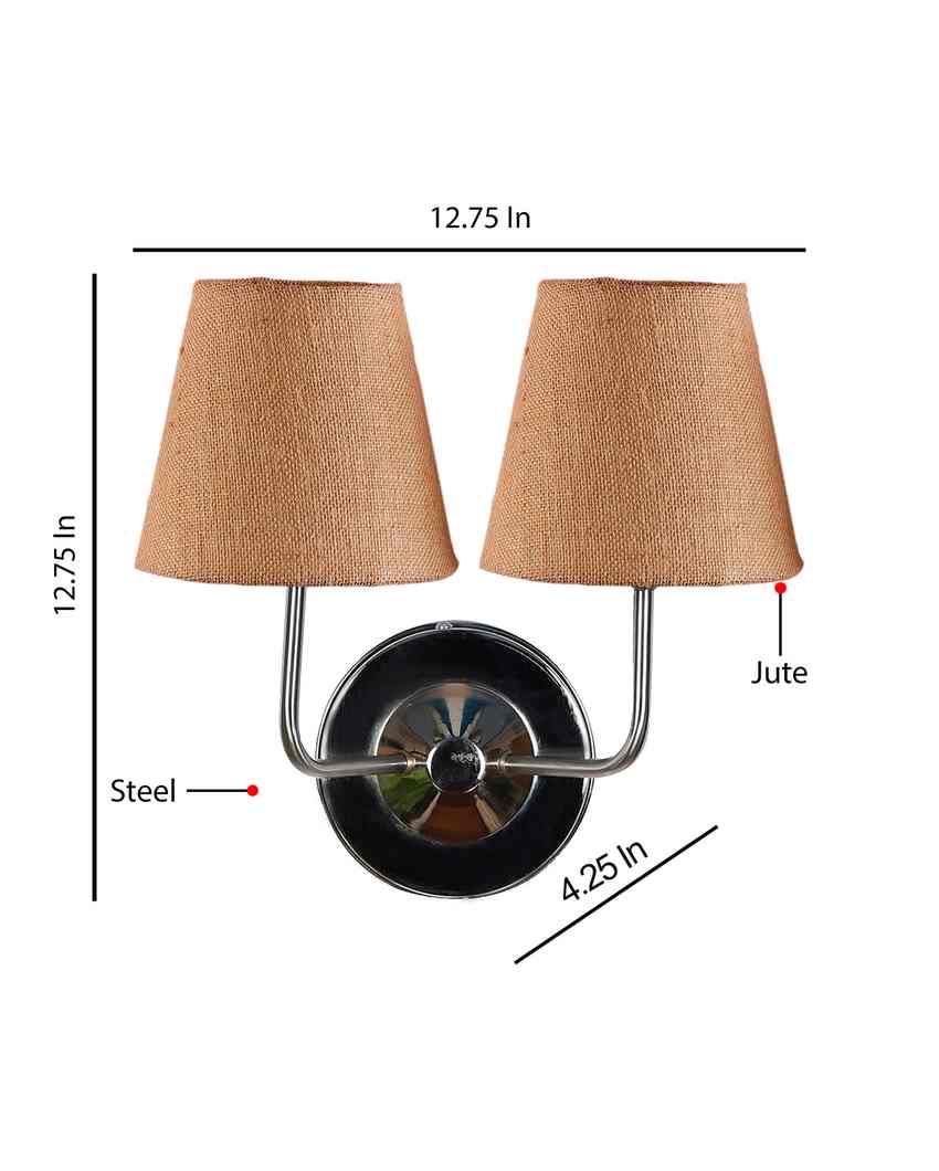 Sleek Cotton Wall Mounted Dual Lamp With Steel Base | Set of 2 | 4 x 13 inches