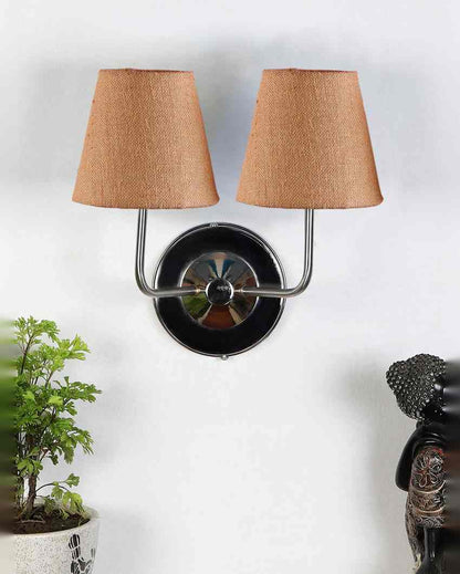 Sleek Cotton Wall Mounted Dual Lamp With Steel Base | Set of 2 | 4 x 13 inches