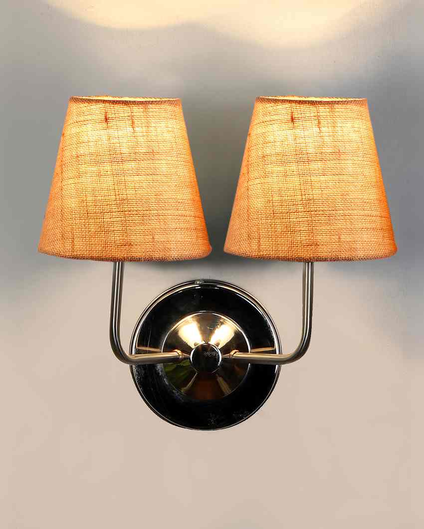 Sleek Cotton Wall Mounted Dual Lamp With Steel Base | Set of 2 | 4 x 13 inches