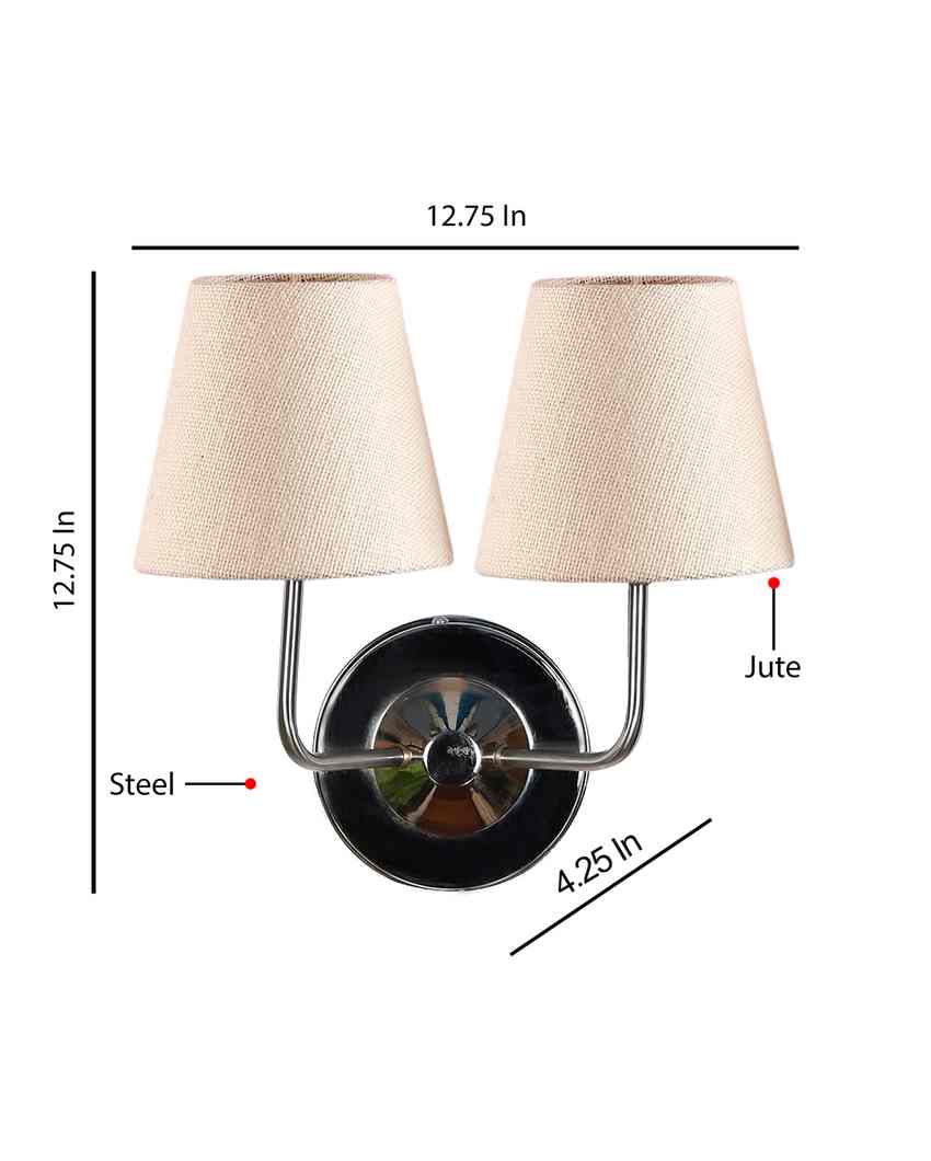 Sleek Cotton Wall Mounted Dual Lamp With Steel Base | Set of 2 | 4 x 13 inches