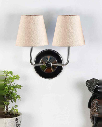 Sleek Cotton Wall Mounted Dual Lamp With Steel Base | Set of 2 | 4 x 13 inches