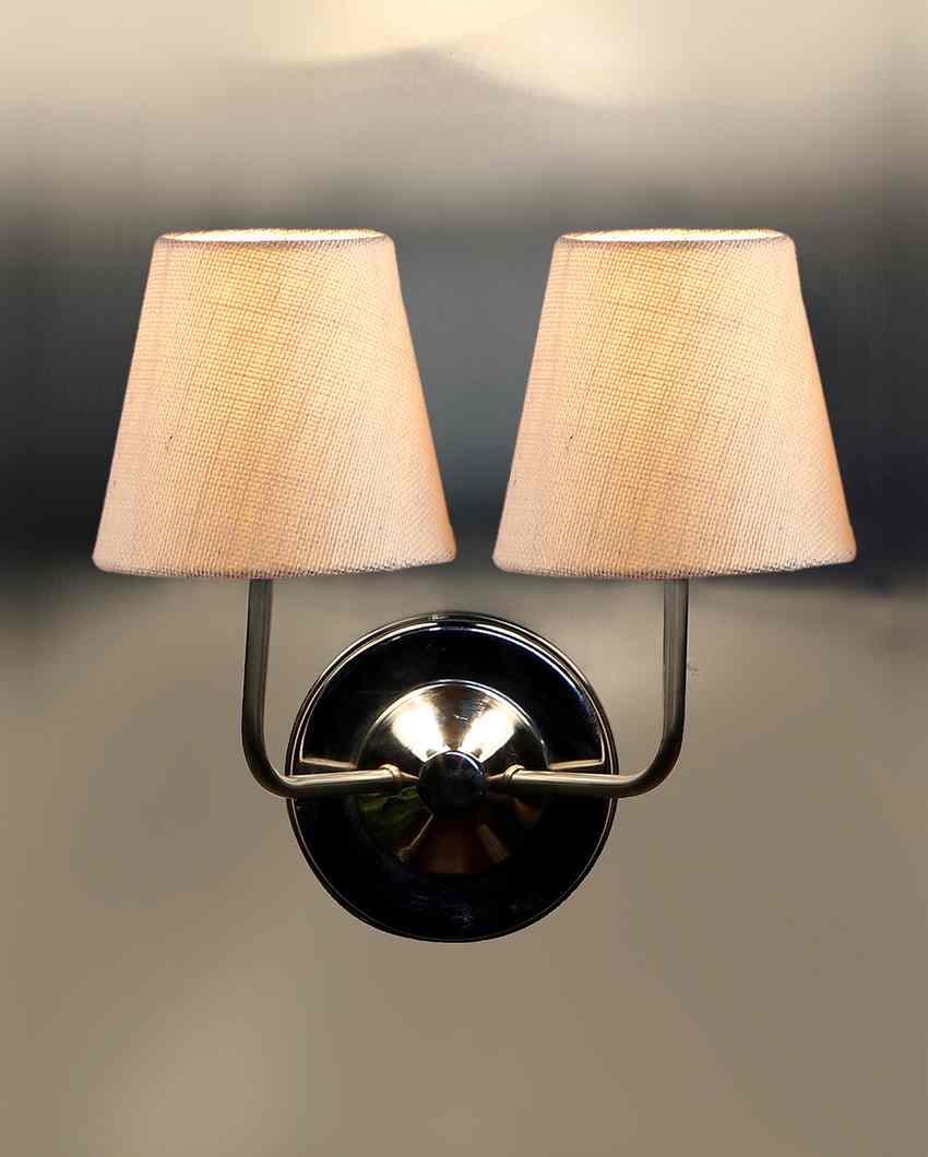 Sleek Cotton Wall Mounted Dual Lamp With Steel Base | Set of 2 | 4 x 13 inches