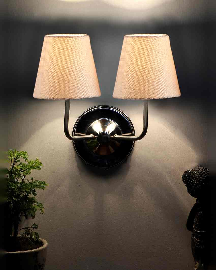 Sleek Cotton Wall Mounted Dual Lamp With Steel Base | Set of 2 | 4 x 13 inches