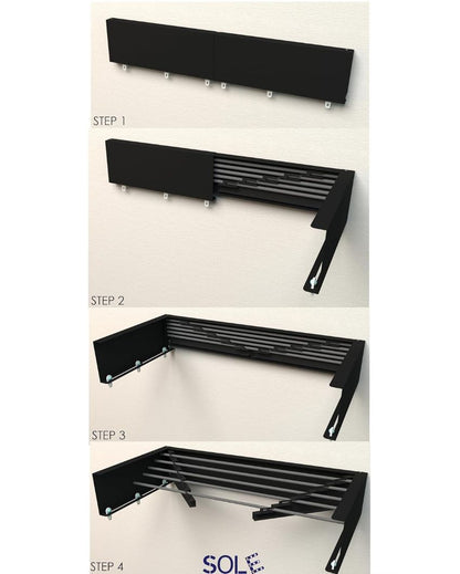 Heavy Duty Steel Wall Mounted Foldable Cloth Drying Rack | 12 Linear Feet | 6 Hooks | 28 x 14 x 6 inches