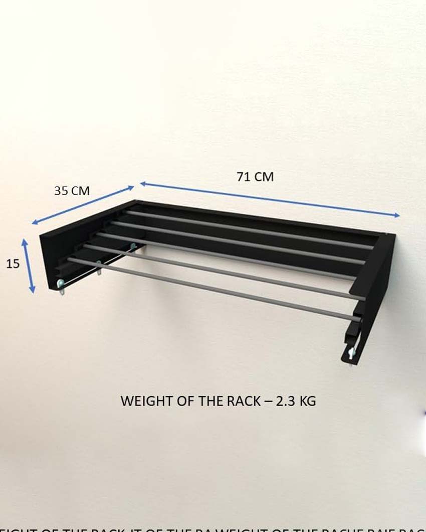 Heavy Duty Steel Wall Mounted Foldable Cloth Drying Rack | 12 Linear Feet | 6 Hooks | 28 x 14 x 6 inches