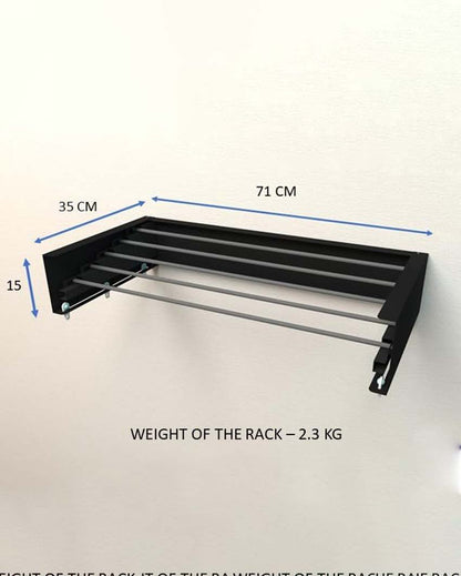 Heavy Duty Steel Wall Mounted Foldable Cloth Drying Rack | 12 Linear Feet | 6 Hooks | 28 x 14 x 6 inches