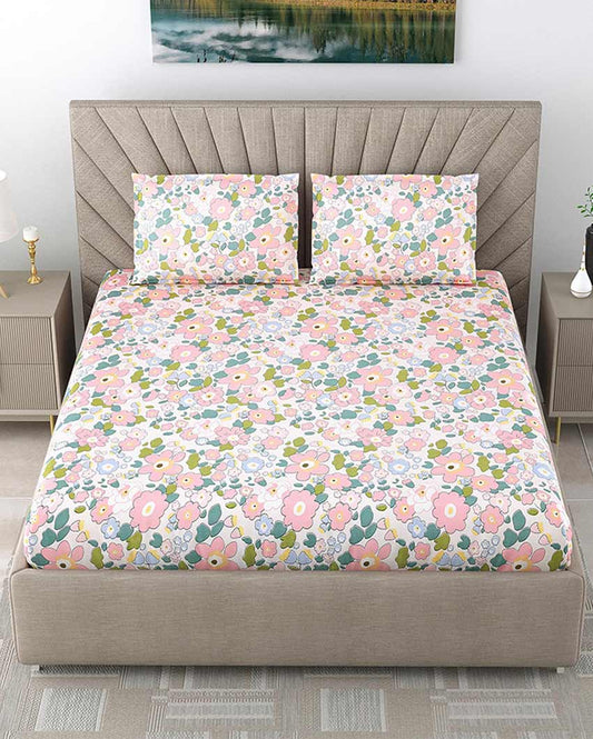 Pansy Floral Polycotton Flat Bedding Set | King Size