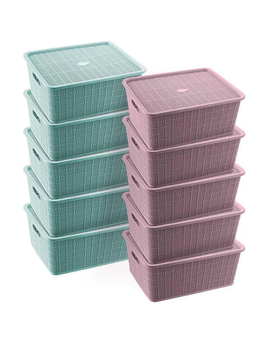 Classic knit Pattern Polypropylene Storage Baskets | Set Of 10 | 14 x 9 inches