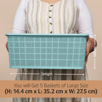 Simple & Versatile Polypropylene Keeper Baskets | Set Of 5 | 14 x 9 inches