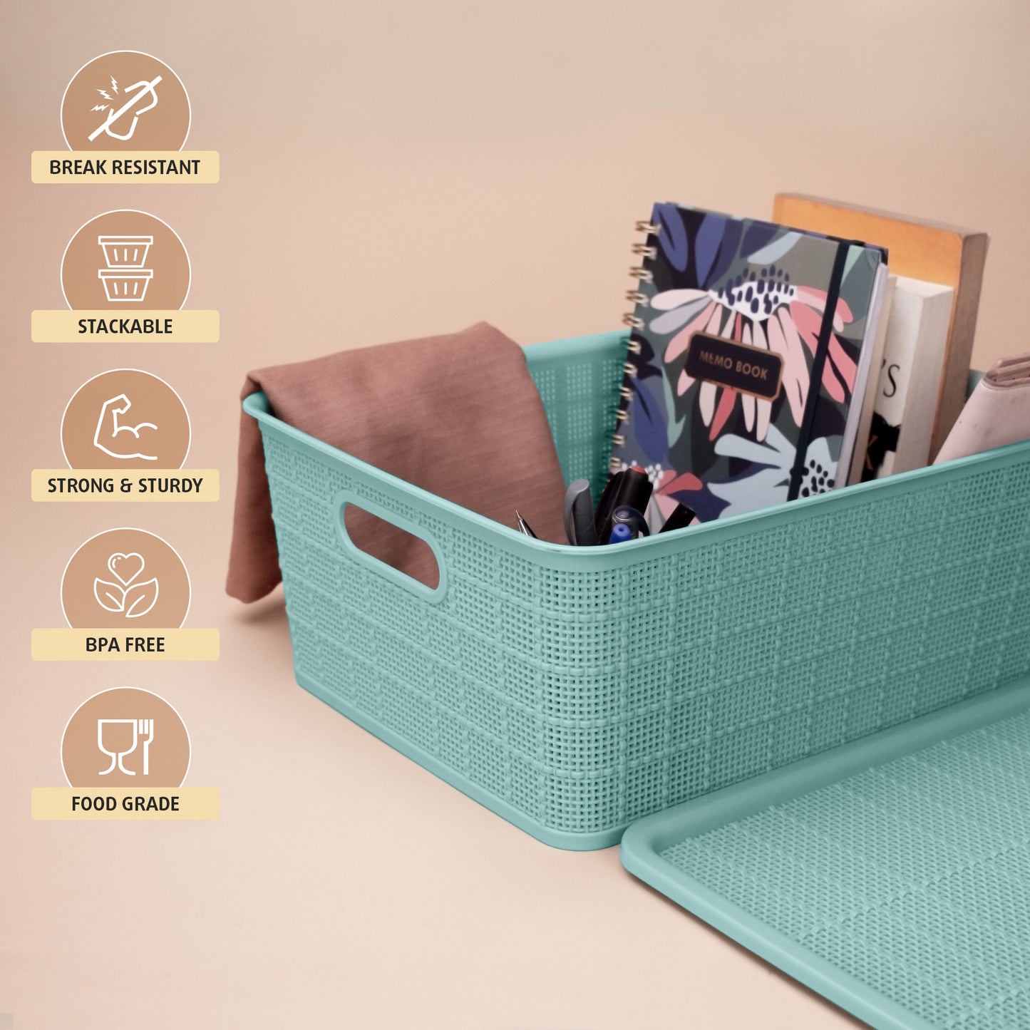 Simple & Versatile Polypropylene Keeper Baskets | Set Of 5 | 14 x 9 inches