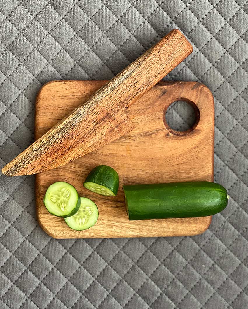 Elegant Wooden Cutting Board With Knife Set | 8 x 8 inches