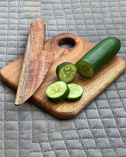 Elegant Wooden Cutting Board With Knife Set | 8 x 8 inches