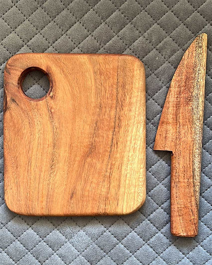 Elegant Wooden Cutting Board With Knife Set | 8 x 8 inches