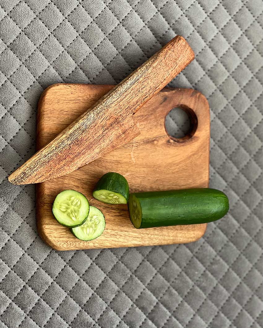 Elegant Wooden Cutting Board With Knife Set | 8 x 8 inches