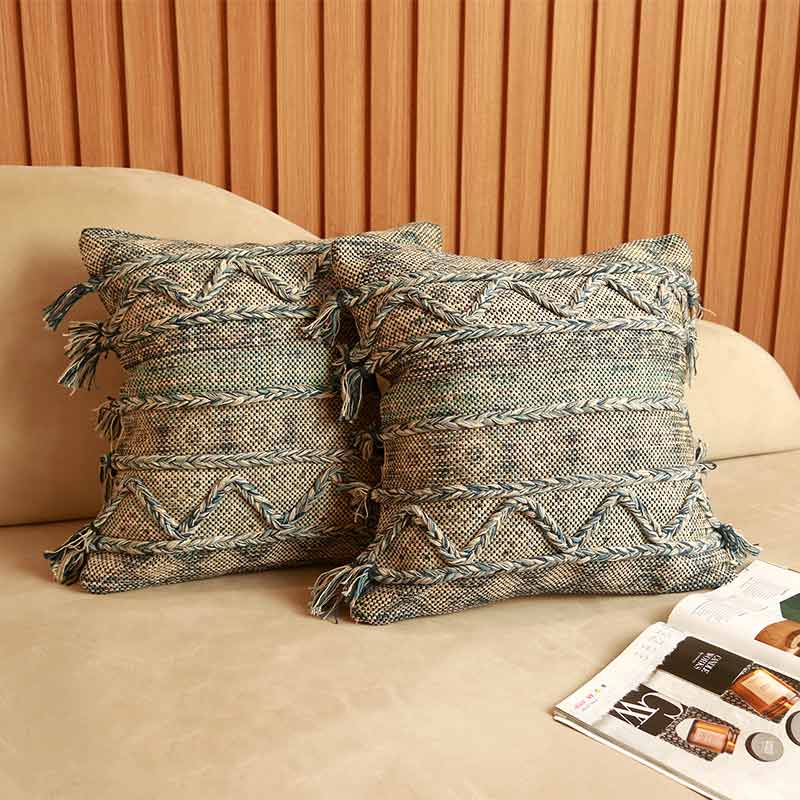 Grey Accent Cotton Cushion Covers | Set of 2 | 18 x 18 Inches