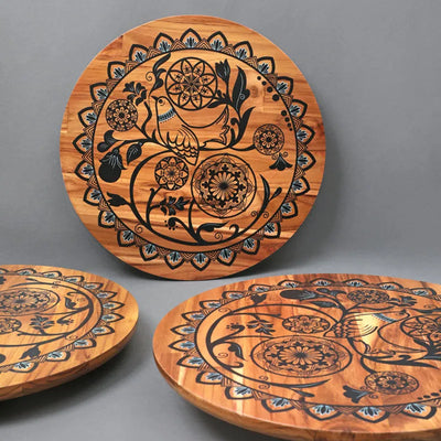 Bird On A Mandala Lazy Susan Wooden  Platter | Single | 14 x 2 inches