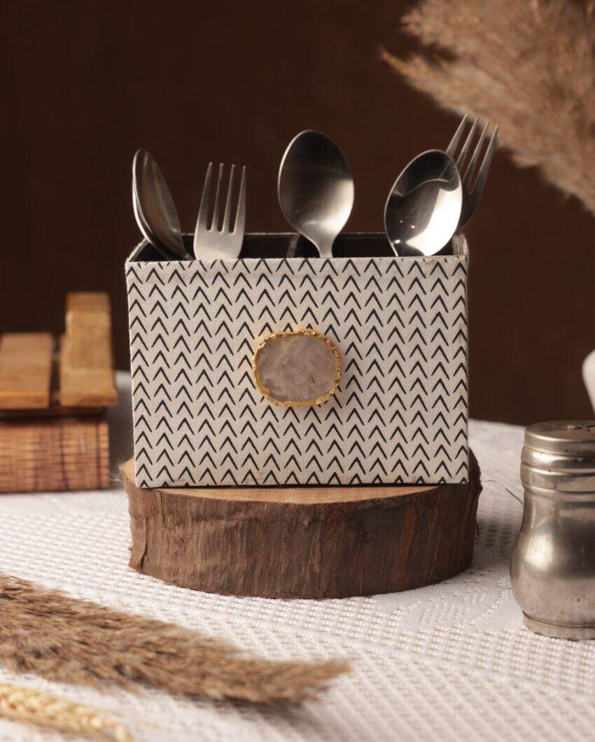 Black and White Mdf Cutlery Holder | 4 x 4 x 6 inches