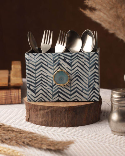 Blue Zebra Mdf Cutlery Holder | 4 x 4 x 6 inches