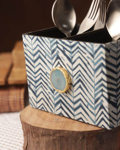 Blue Zebra Mdf Cutlery Holder | 4 x 4 x 6 inches